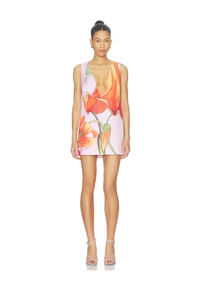 Muma World Orange Trumpet V Neck Electra Dress in Pink,Orange. Size L. Also in M, S, XS.
