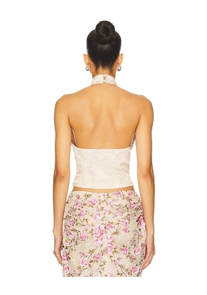 For Love & Lemons Esme Silk Jacquard Top in Ivory. Size M. Also in S, L, XL.