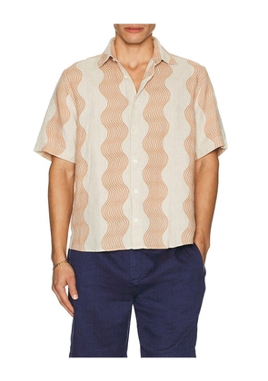 Frescobol Carioca Castro Duo Cabana Stripe Short Sleeve Shirt in Cream. Size S. Also in M.