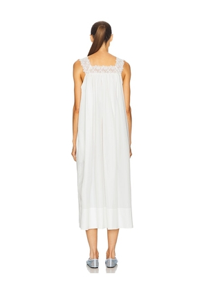 Helsa Midi Dress With Lace in Tech Poplin in White. Size M. Also in S, L, XL.