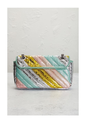 FWRD Renew Gucci Sequin GG Marmont Shoulder Bag in Metallic Silver,Teal.