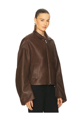 GRLFRND Romy Leather Jacket in Chocolate. Size M. Also in S, XXS, XS, L, XL.