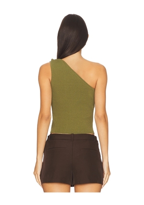 SIMKHAI Fenix One Shoulder Top in Olive. Size M. Also in XS, L.