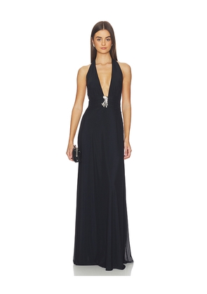 Kate Barton Plunge Neckline Mesh Halter Dress in Navy. Size M. Also in S, XS.