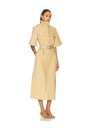 Ganni Classic Summer Suiting Cowl Neck Long Dress in Beige. Size 38. Also in 32, 36.