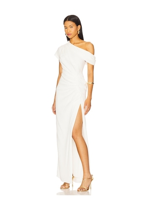 SIMKHAI Kally Draped Midi Dress in Ivory. Size 4. Also in 8, 10.