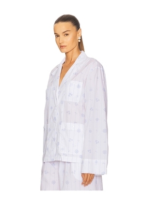 Helsa Pajama Top in Fleur Print Stripe in White. Size M. Also in XS, S, L.