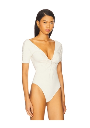 Good American Jersey Twist Front Bodysuit in Ivory. Size M. Also in XL/1X, XXXL/3X, XXXXL/4X.