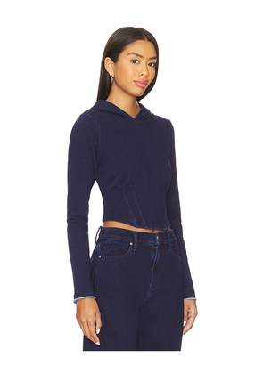 Good American Jeanius Corset Hoodie in Blue. Size M. Also in XS, S, XXXXL/4X.