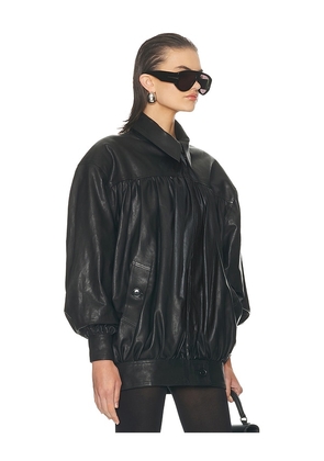 Helsa The Shirred Oversized Leather Jacket in Black. Size M. Also in XS, XXS, S, L, XL.