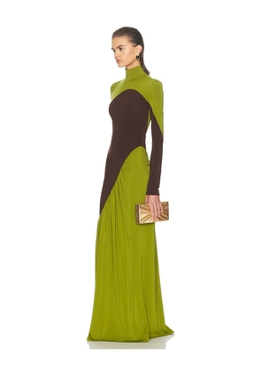 Helsa The Abstraction Color Blocked Jersey Dress in Green,Chocolate. Size XS. Also in S, XXS.