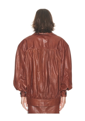 Helsa The Shirred Oversized Leather Jacket in Brown. Size M. Also in XS, S, L, XL.