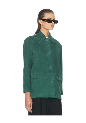 Helsa The Schoolhouse Jacket in Suede in Green. Size M. Also in XXS, XS, S, L, XL.