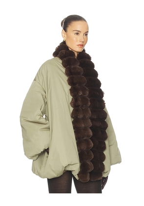 Helsa Bubble Puffer With Faux Fur in Green. Size L. Also in XS, S, M, XL.