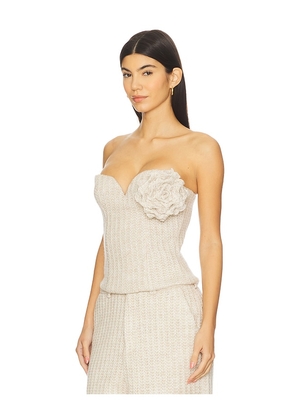 GIUSEPPE DI MORABITO Rosette Strapless Top in Beige. Size 38. Also in 36, 40, 42, 46.