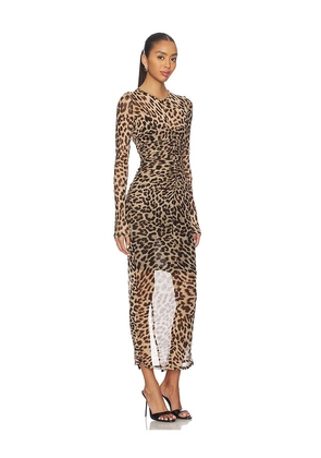 Good American Mesh Ruched Maxi Dress in Brown. Size M. Also in S.