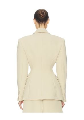 Helsa The Double Breasted S Curve Jacket in Very Heavy Crepe in Beige. Size M. Also in XXS, XS, S.