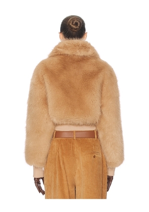 Helsa Faux Fox Bomber Jacket in Tan. Size M. Also in XS, S, L, XL.