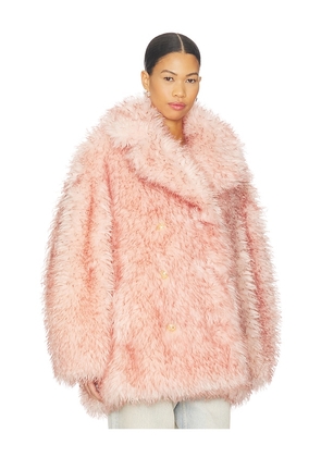 Ganni Long Pile Alternative Fur Midi Coat in Pink. Size 34. Also in 36.