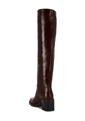 Jeffrey Campbell Vinyl Over The Knee Boot in Cognac. Size 10. Also in 6, 7, 7.5, 8, 8.5.