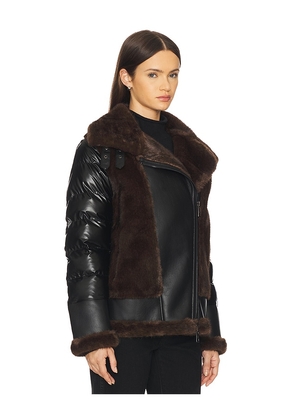 jocelyn Faux Mink & Leather Moto Jacket in Black. Size S. Also in XS, L.