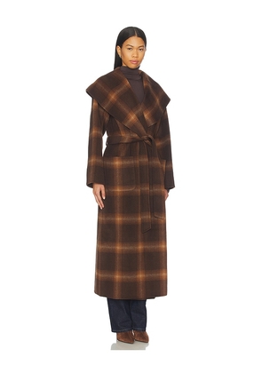 SIMKHAI Mulholland Plaid Robe Coat in Brown. Size S. Also in L.