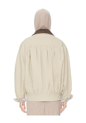 Helsa The Shirred Bomber Jacket With Corduroy Collar in Taupe. Size M. Also in S, L, XL.