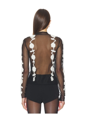 Ganni Sheer Flower Crochet Applique Top in Black. Size M. Also in XS, S, L.