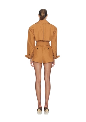 Helsa The Short Trench Jumpsuit in Cognac. Size L. Also in XXS, XS, S, M, XL.