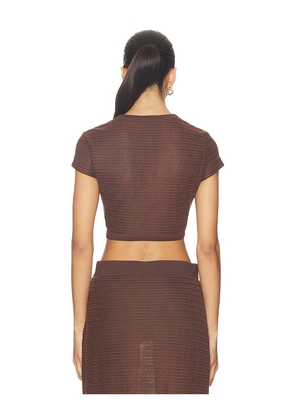 SIMKHAI Lidie Short Sleeve Top in Chocolate. Size XS. Also in S.
