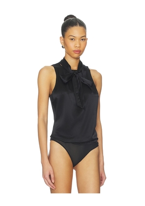 fleur du mal Silk Blouson Bodysuit in Black. Size M. Also in S, XS, L.