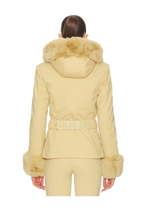 Goldbergh Prezioso Faux Border Ski Jacket in Tan. Size 32. Also in 34, 36, 38, 40.