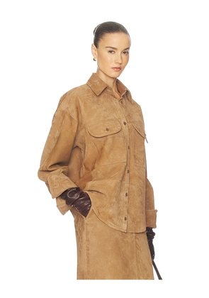 Helsa Suede Overshirt in Tan. Size M. Also in XS, S, L, XL.