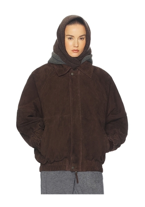 Helsa The Oversized Suede Bomber in Brown. Size M. Also in XS, XXS, S, L, XL.