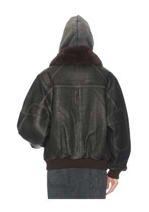Helsa The Oversized Leather Bomber With Faux Fur Collar in Black. Size M. Also in XS, S.