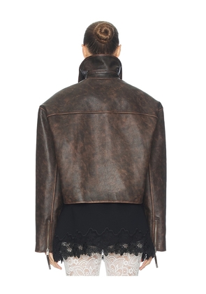 Helsa The Leather Oversized Moto Jacket in Brown. Size M. Also in S, L, XL.