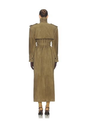 Helsa Suede Trench Coat in Green. Size M. Also in XS, S.
