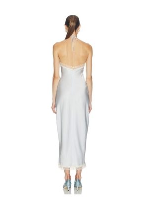 Helsa Viscose Satin Dress With Lace in Baby Blue. Size L. Also in M, S, XL, XS, XXS.