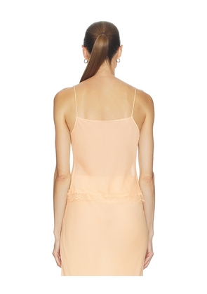 Helsa Viscose Satin Cami With Lace in Beige. Size L. Also in XS, S, M, XL.