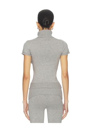 Frankies Bikinis Jasmine Cloud Knit Short Sleeve Turtleneck Top in Grey. Size L. Also in S, XXS, XS, M.