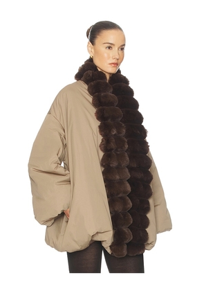 Helsa Bubble Puffer With Faux Fur in Tan. Size L. Also in S, XS, M, XL.