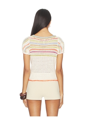Free People Friendship Pullover in Ivory,Orange. Size L. Also in XS, S, M, XL.