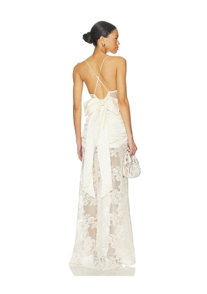 For Love & Lemons Corded Lace Silk Jacquard Maxi Dress in Cream. Size L. Also in S, M, XL.