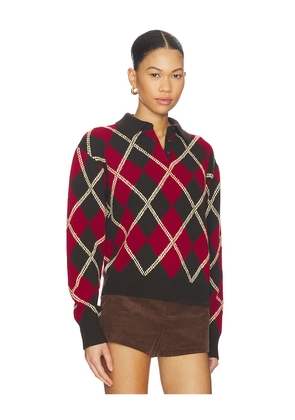 Guest In Residence Collegiate Argyle Polo Top in Brown,Red. Size L. Also in S.