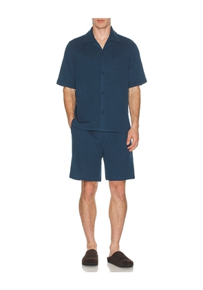 SIMKHAI Troy Short Sleeve Shirt in Blue. Size M. Also in S, XXL/2X.