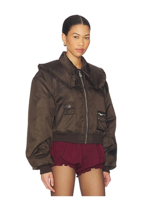 Ganni Duchesse Nylon Bomber Jacket in Brown. Size 38. Also in 34, 40, 42.
