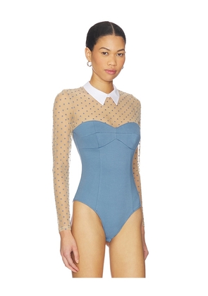 fleur du mal Collared Bodysuit in Blue. Size M. Also in XS, S, L.