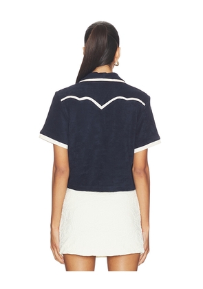 Johanna Ortiz Terry Misty Hem T-Shirt in Navy. Size M. Also in XS, L.