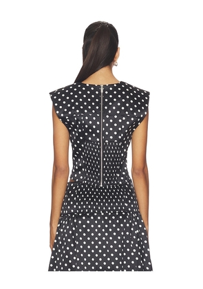 Ganni Printed Double Satin Corset Top in Black,White. Size 36. Also in 34.