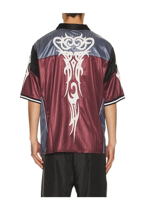 Jaded London Shadow Stripe Football Jersey in Burgundy. Size M. Also in S, L, XL/1X.